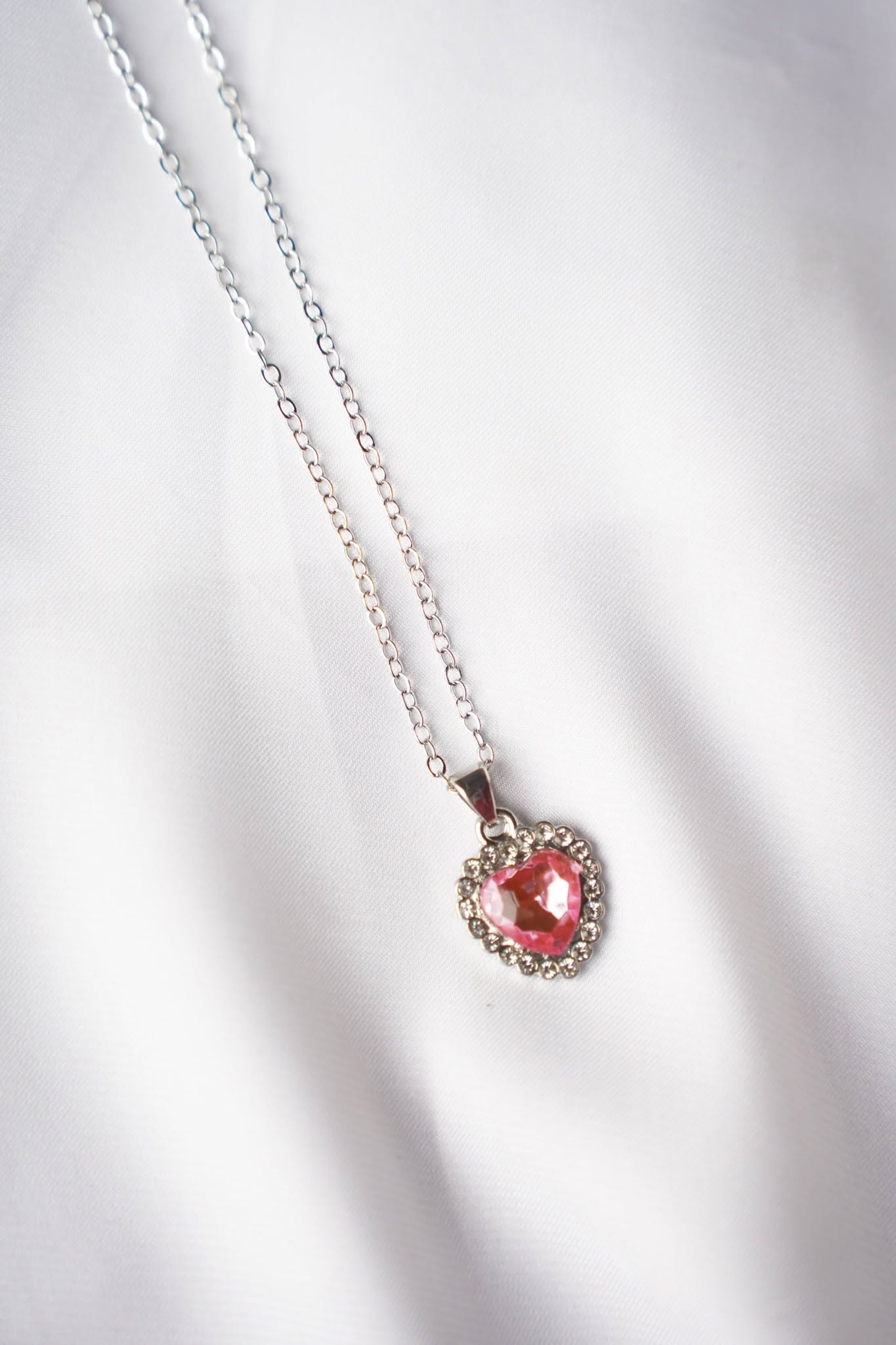 Pink Crystal Heart Halo Necklace