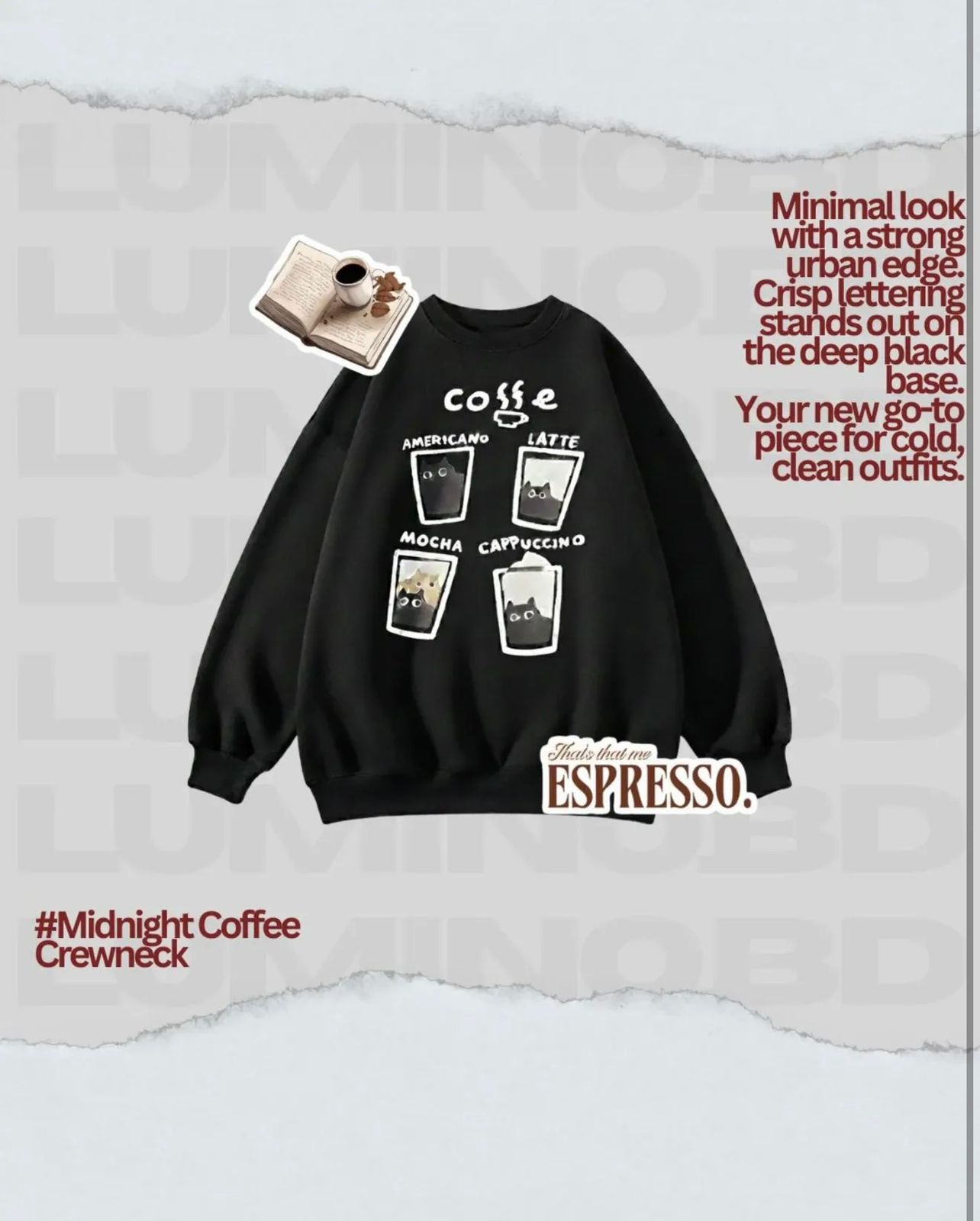 Cute Cat Coffe - Unisex Black Sweatshirt